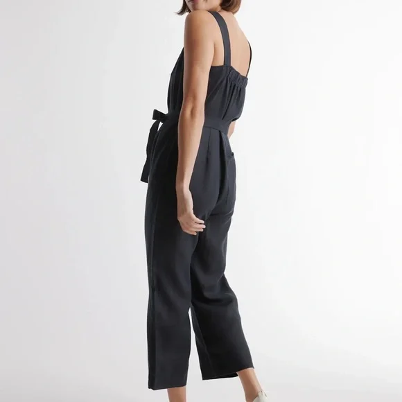 Quince Jumpsuit Womens Medium Black European Linen Square Neck Minimalist Sleek - Picture 3 of 13